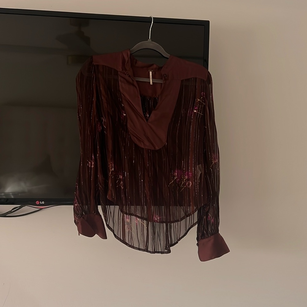 Sheer wine colored top in size XS